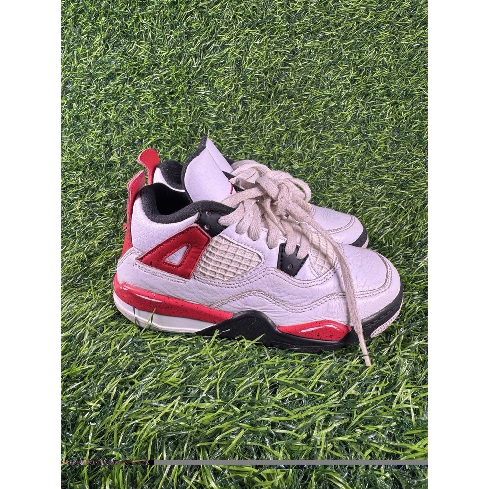 Nike Air Jordan 4 Retro Red Cement PS Basketball Shoes BQ7669-161 Kids Size 12C